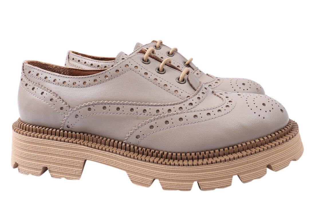 Туфли женские Tucino из кожи на низком ходу на шнуровке р. 38 Капучино (554-21DTC)