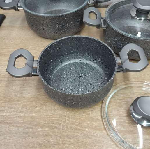 Набір каструль OMS з антипригарним покриттям 6 пред. Сірий (3027-grey) - фото 6