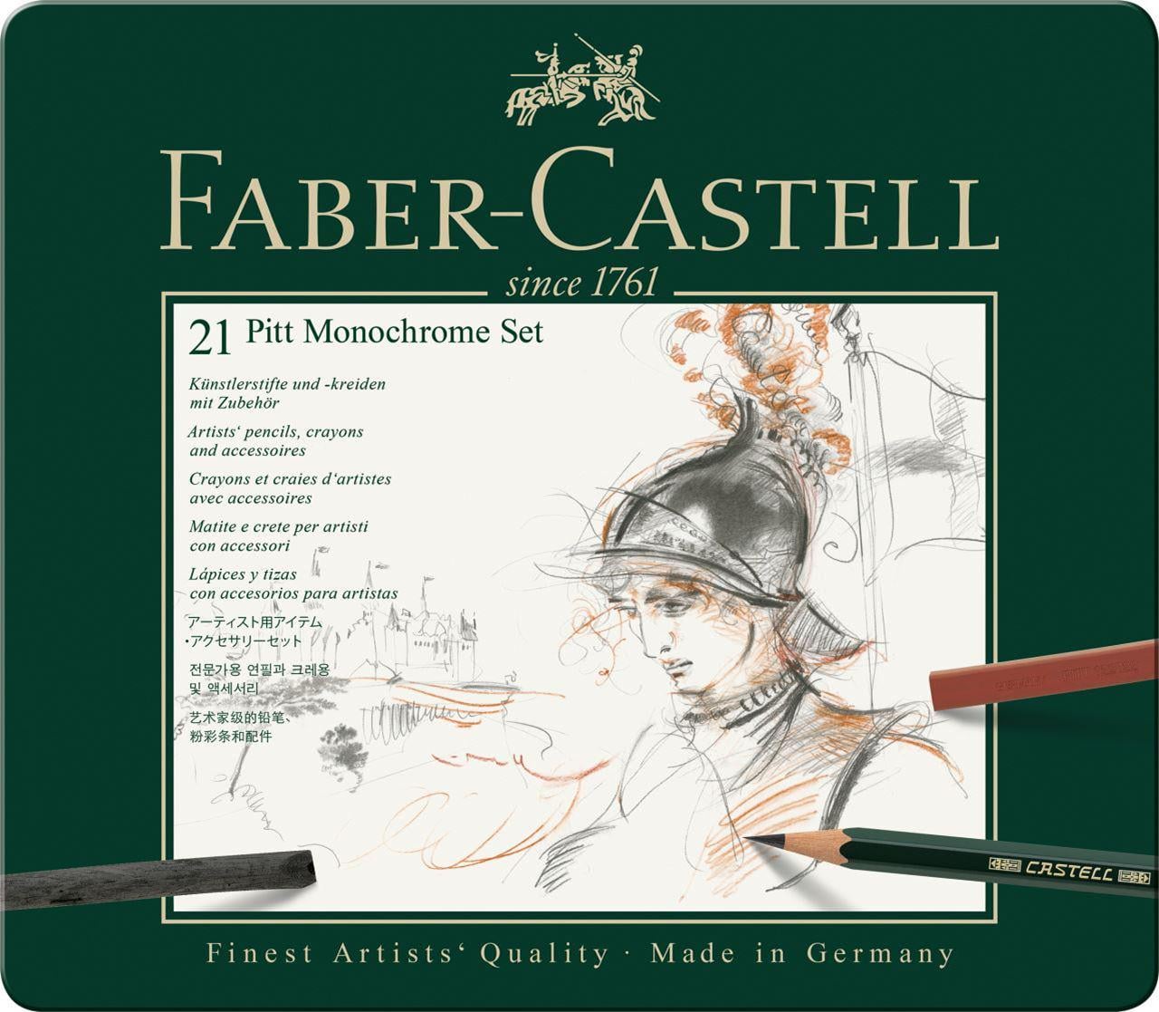 Набор чернографитных карандашей Faber-Castell PITT MONOCHROME металлический пенал 21 пр. (112976)