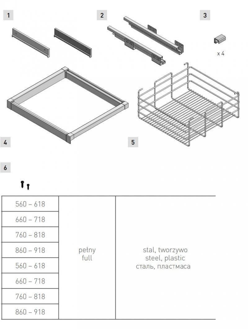 Кошик для білизни GTV Elite з дотягом 800 мм Чорний (WG-KOSZ80-20) - фото 5 Кошик для білизни GTV Elite з дотягом 800 мм Чорний (WG-KOSZ80-20) - фото 5