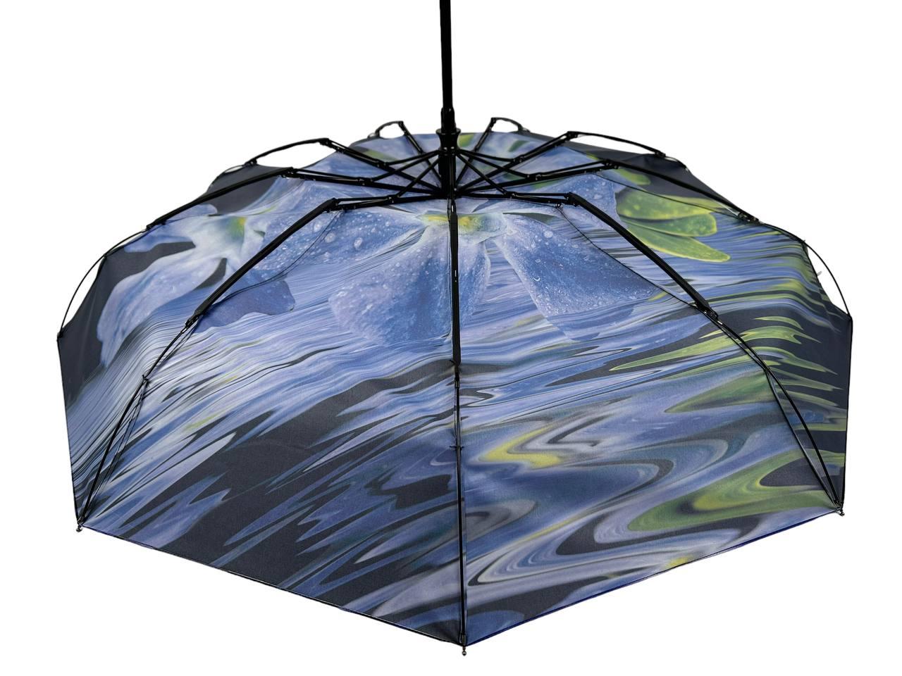 Зонт женский автомат Rain Flower в подарочной упаковке с платком Черный с синими цветами (01020-3) - фото 8