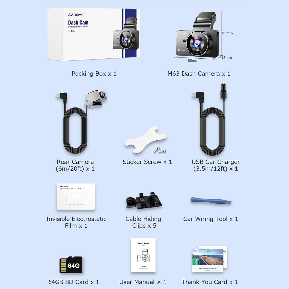 Видеорегистратор Azdome M63H с двумя камерами (25266578) - фото 5 Видеорегистратор Azdome M63H с двумя камерами (25266578) - фото 5