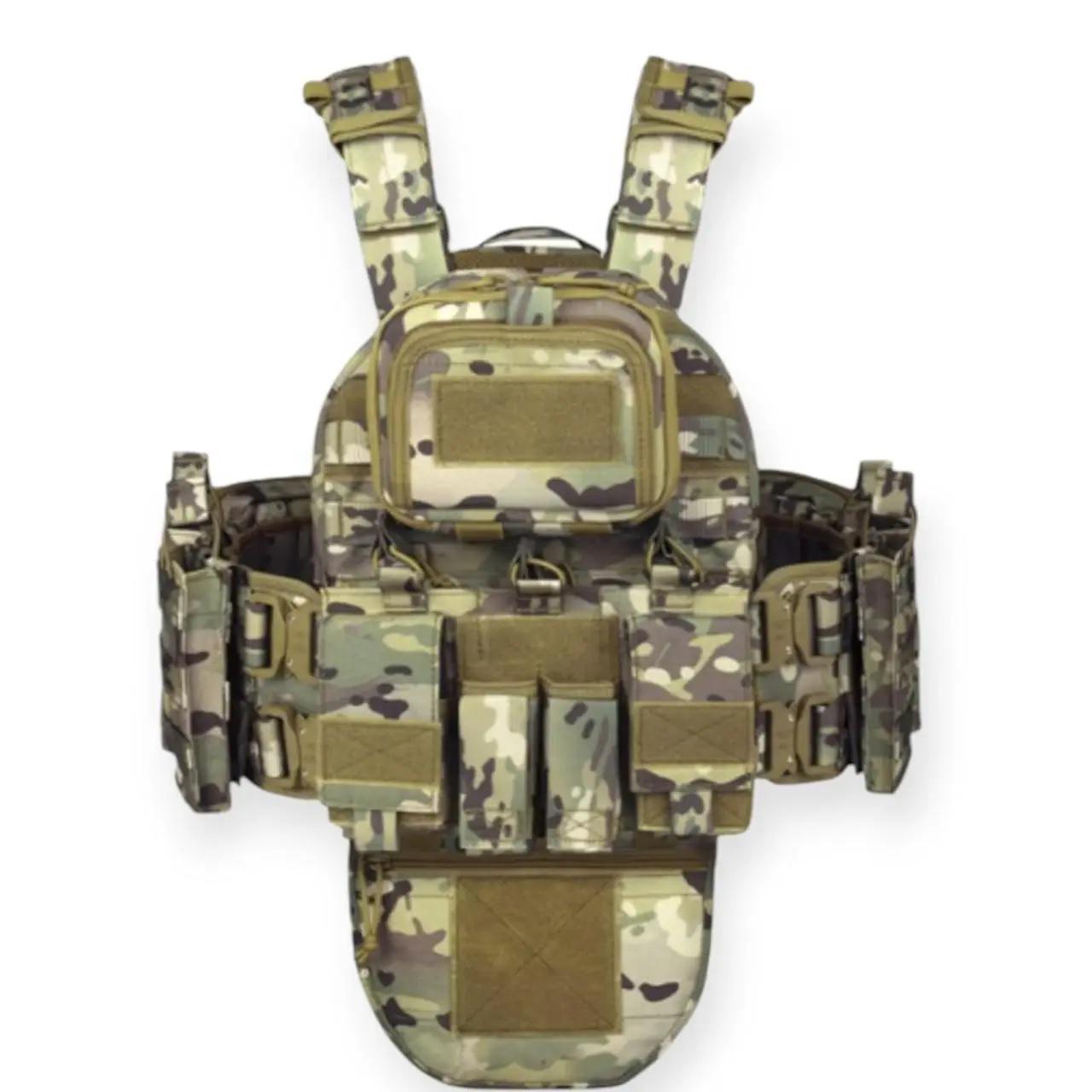 Плитоноска тактична штурмова YAKEDA на 9 підсумків з напашником зі швидким скиданням Cordura 1000D Мультикам (3593046)