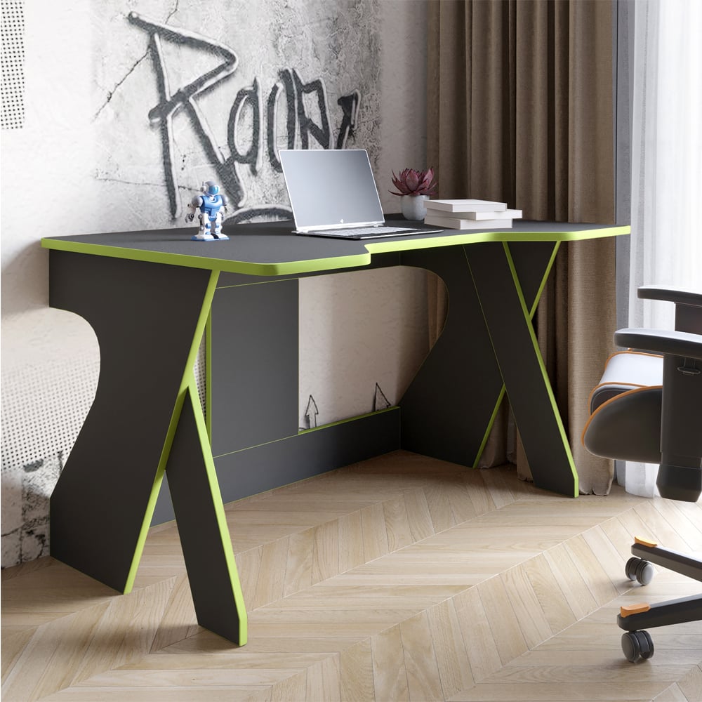 Стол геймерский Lion Крид 130х80х74,5 см Антрацит/Зеленый (LION-041730)