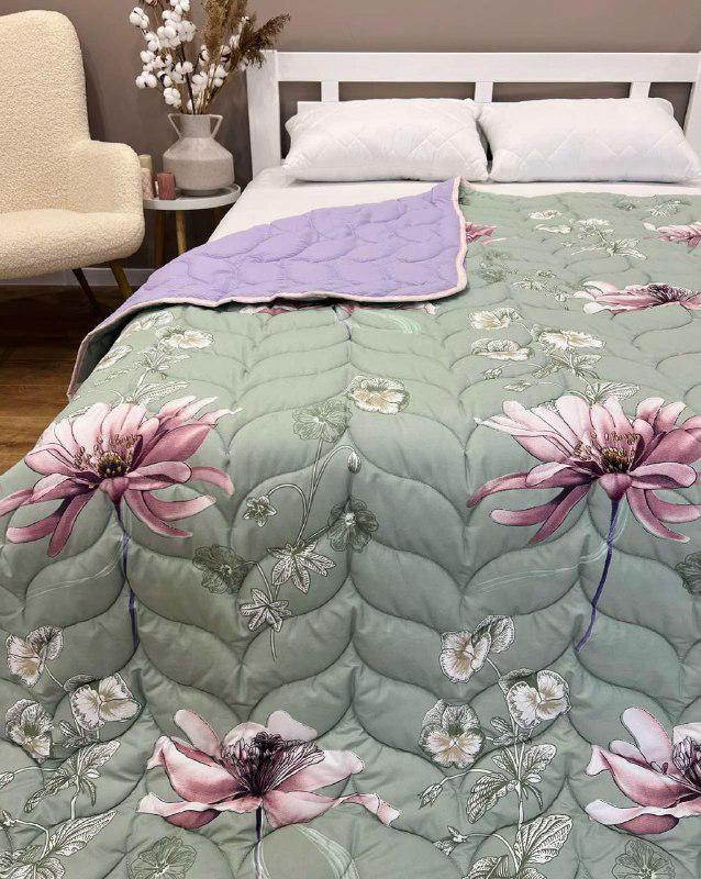 Одеяло летнее двухстороннее с рисунком євро 200x220 см Сиреневый (27480982) - фото 2