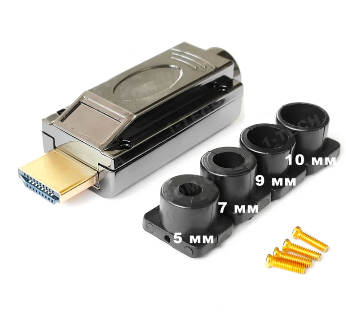 Конектор розбірний HDMI 19-контактний із друкованою платою силуміновий корпус 5-10 мм Золотий (000047745) - фото 5