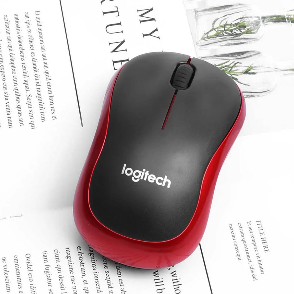 Мышь беспроводная Logitech M185 Wireless Office Mouse 2,4Ghz USB приемник 1000DPI оптическая бесшумная Red (180894) - фото 2 Мышь беспроводная Logitech M185 Wireless Office Mouse 2,4Ghz USB приемник 1000DPI оптическая бесшумная Red (180894) - фото 2