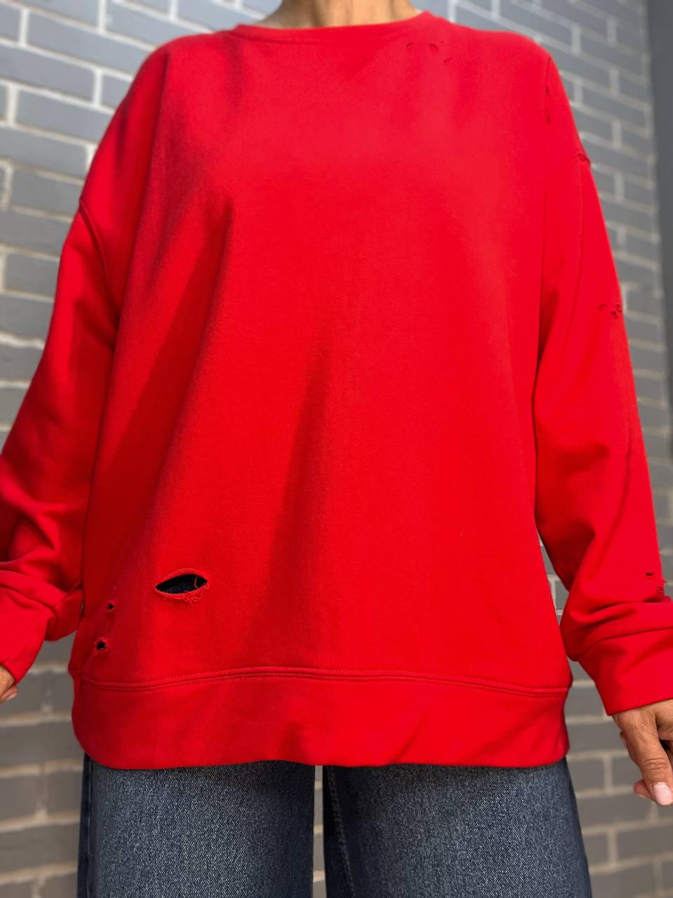 Свитшот женский JOY ONE 6969 удлиненный однотонный порезы OS Красный (2649) - фото 3 Свитшот женский JOY ONE 6969 удлиненный однотонный порезы OS Красный (2649) - фото 3