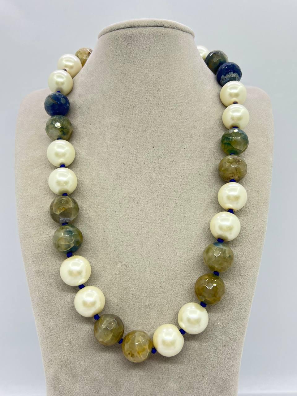 Намисто агат та майорка 16 мм 48 см Різнокольоровий (10933)