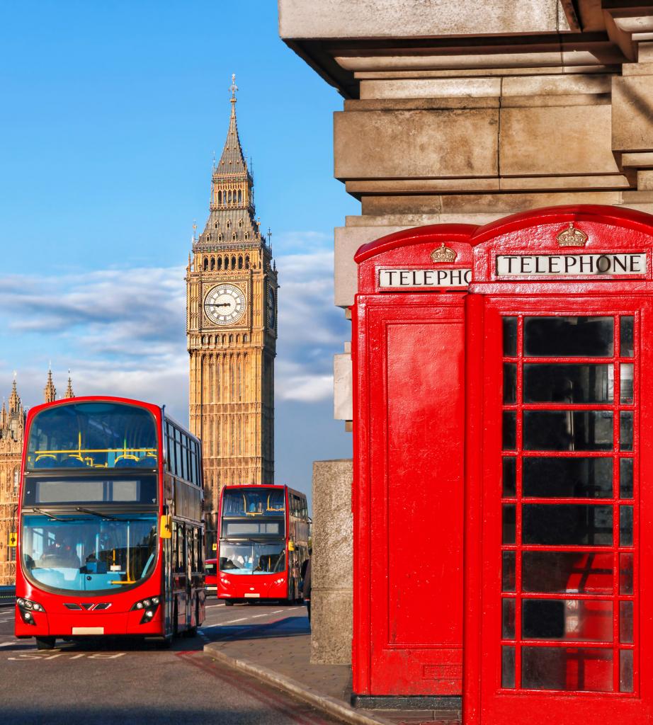 Фотообои флизелиновые 3D город Лондон 225х250 см DIMEX Телефонные будки, автобусы и Биг-Бен (MS-3-0018)