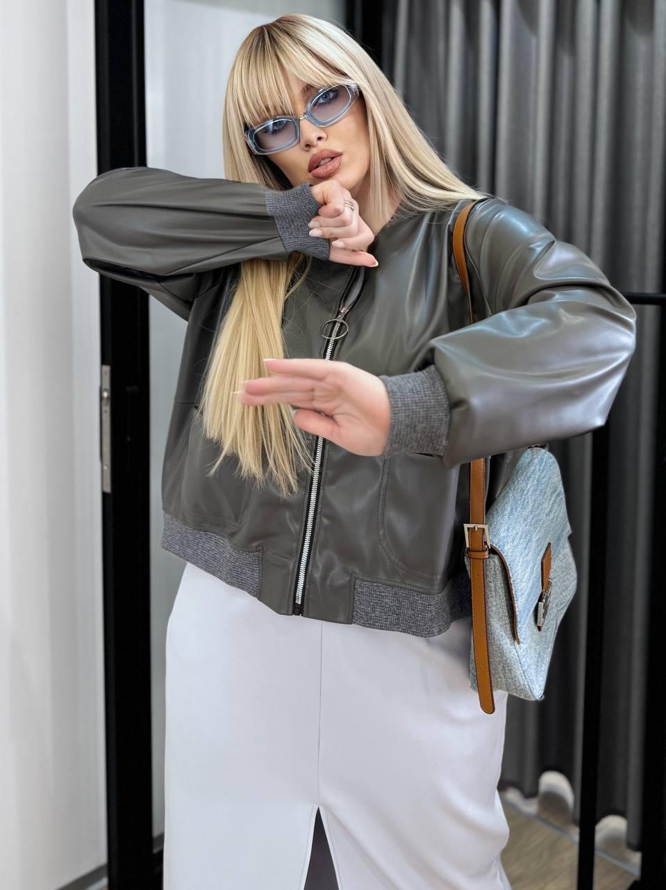 Куртка женская весенняя Джилли р. 58-62 Серый (#467-эл)