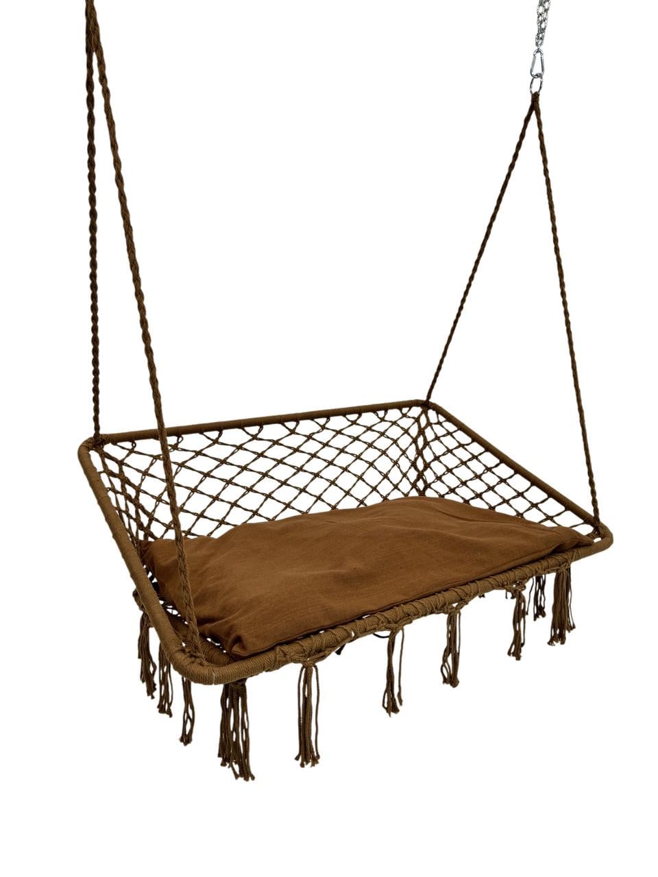 Кресло-качели подвесное двухместное WCG с мягкой подушкой 120 см Коричневый (2691464177)