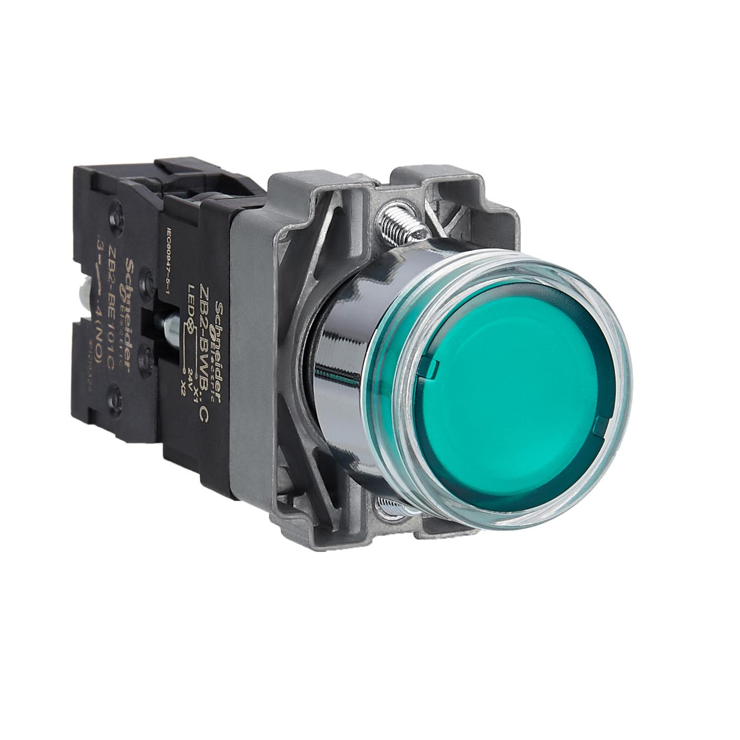Кнопка управления Schneider Electric Easy Harmony XB2 1NO 22 мм с подсветкой 24V Зеленый (XB2BW33B1C)