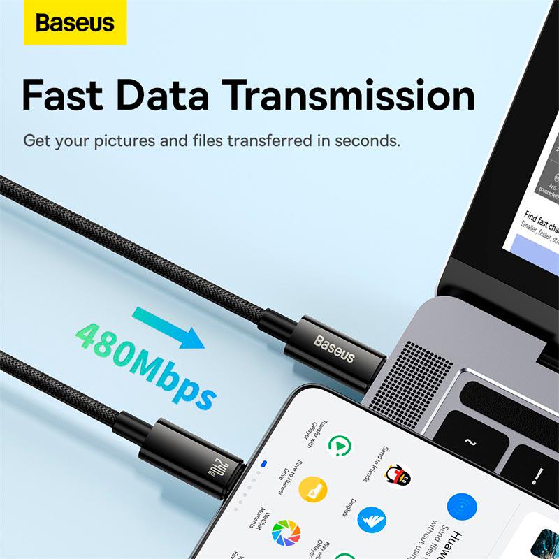 Кабель BASEUS CAWJ040101 Type-C to Type-C Tungsten Gold Fast 200 см 240W Black - фото 8
