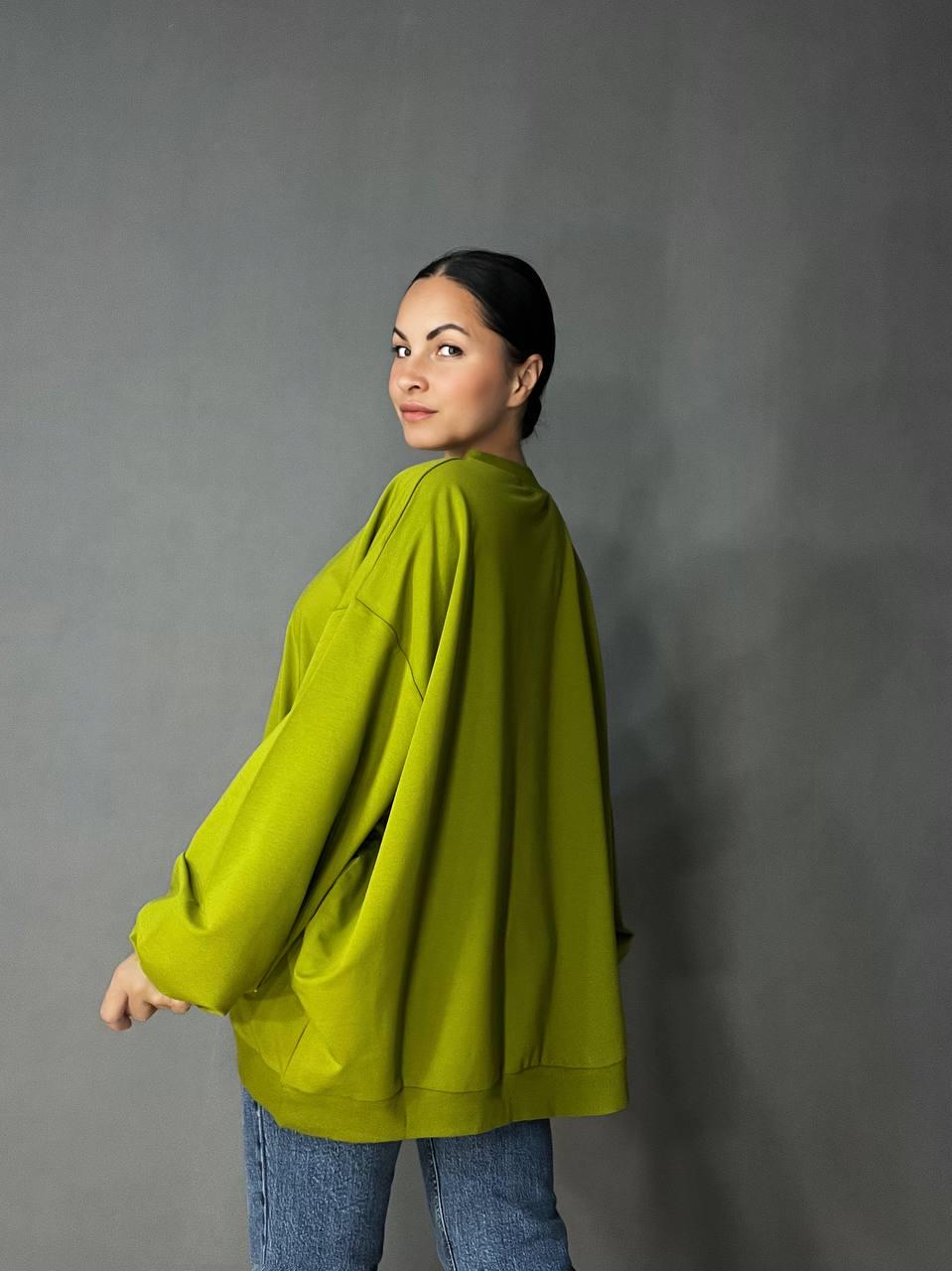 Світшот жіночий MY CITY 3044 широкий дуже вільного крою OS Зелений (1714) - фото 3 Світшот жіночий MY CITY 3044 широкий дуже вільного крою OS Зелений (1714) - фото 3