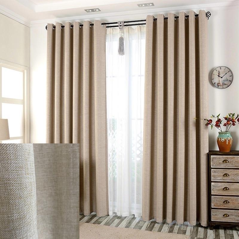 Шторы готовые для зала льняные на люверсах однотонные с тюлем Бежевый