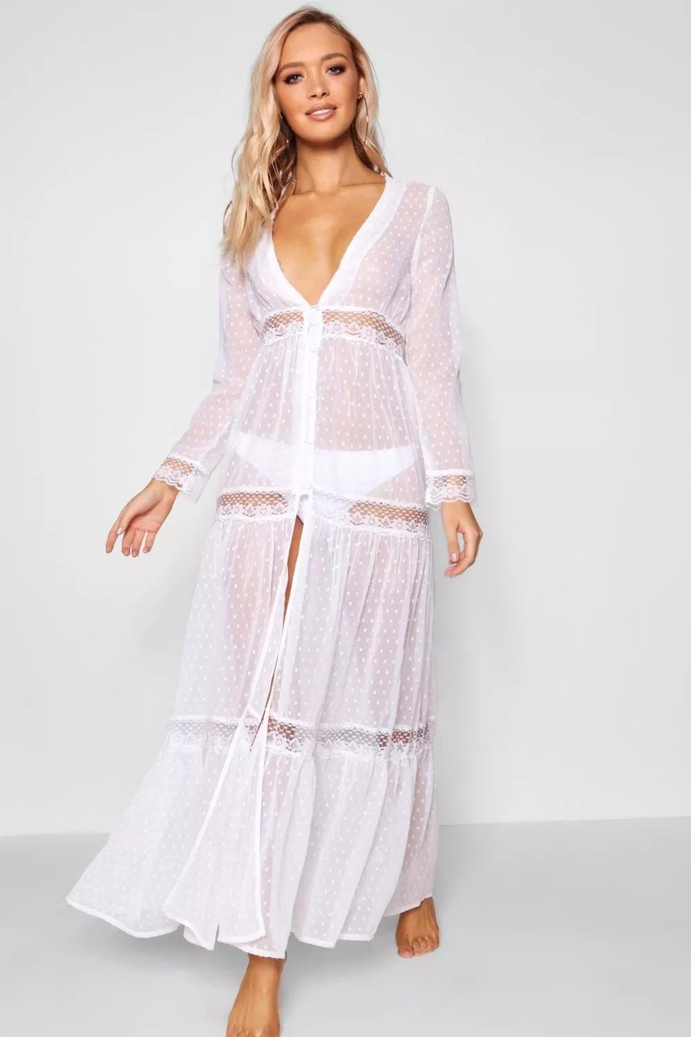 Платье-накидка пляжное Boohoo XS Белый (9872/40)
