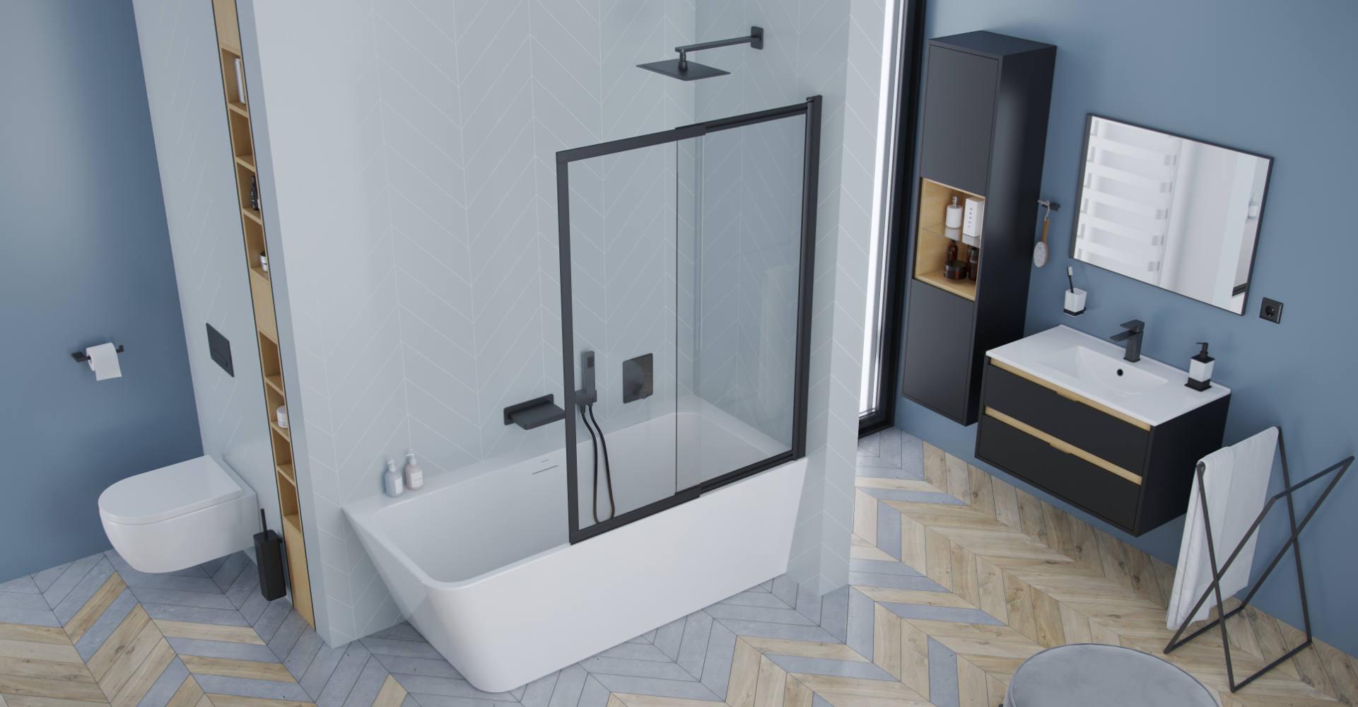 Шторка для ванни Excellent LINER двосекційна розсувна 110x140 см Чорний - фото 4 Шторка для ванни Excellent LINER двосекційна розсувна 110x140 см Чорний - фото 4