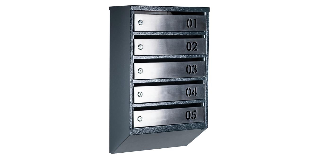 Почтовый ящик многосекционный Галиндустрия ЯП-05-В на 5 квартир из нержавеющей стали 390х650х200 мм Антрацитовый (124-119-000007165)
