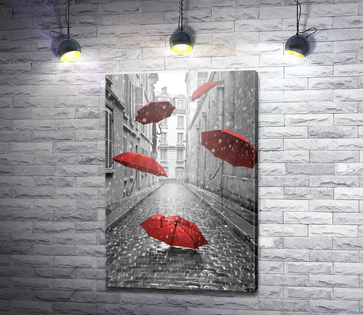 Картина ArtPoster Красные зонтики летящие по улице во время дождя 86x130 см Модуль №1 (004067) Картина ArtPoster Красные зонтики летящие по улице во время дождя 86x130 см Модуль №1 (004067)