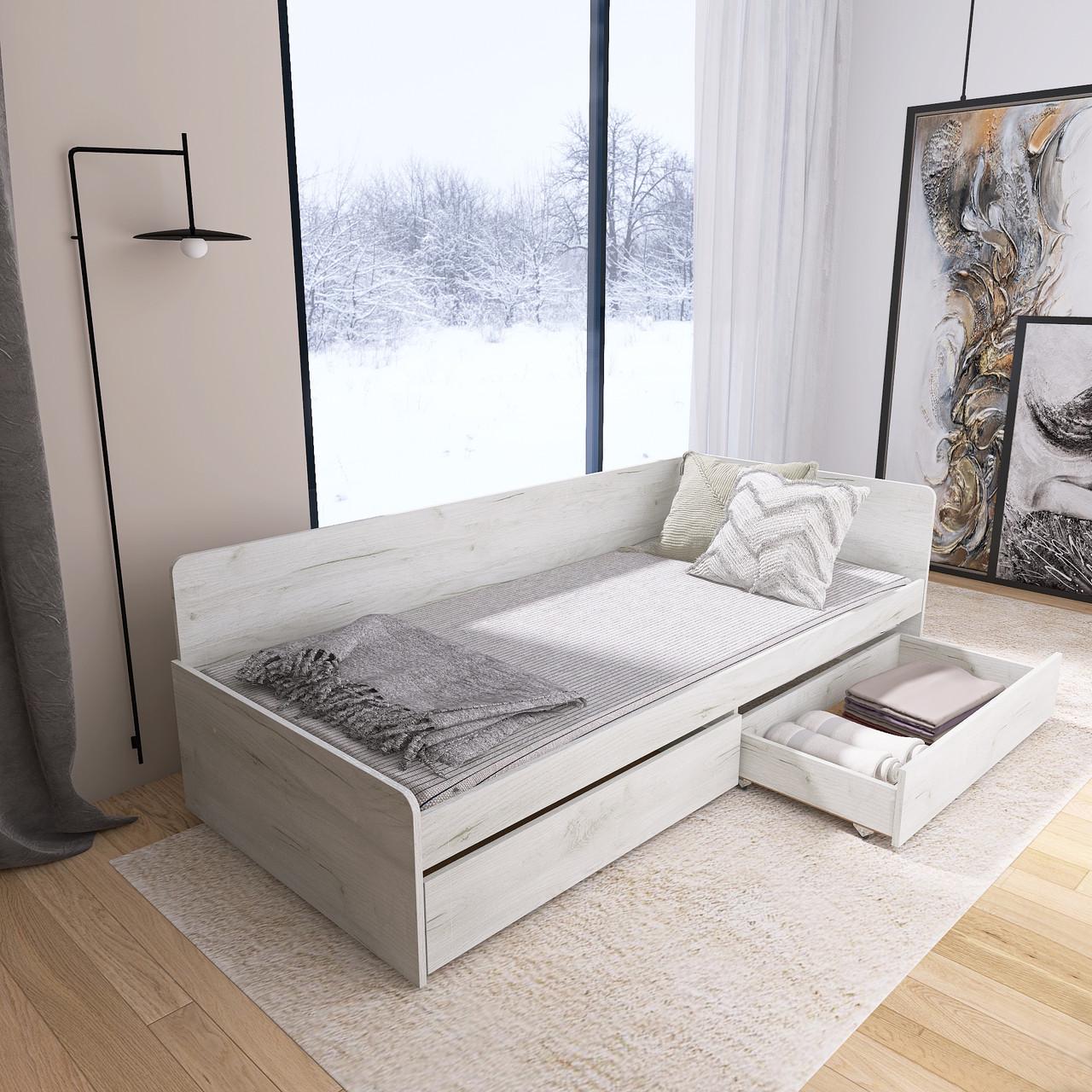 Кровать детская с ящиками Еверест 800 ЩИТ ДСП Крафт Белый (е-207472)