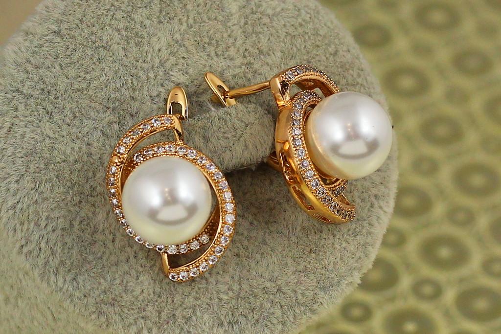 Серьги Xuping Jewelry королева с жемчужиной 2,1 см Золотистый (2574126721)