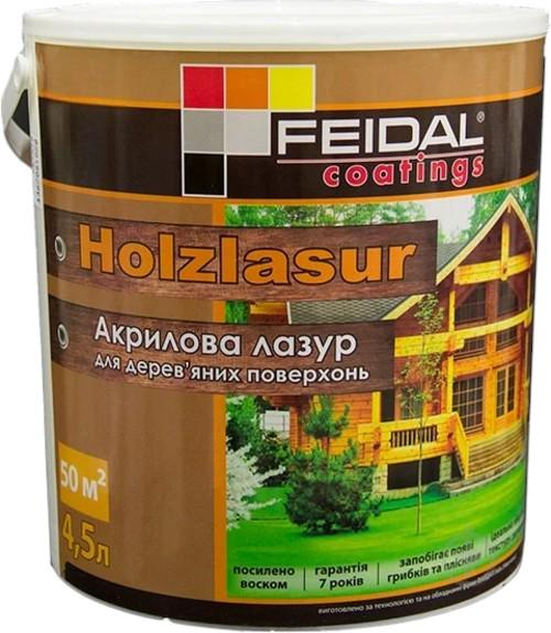 Лазурь акриловая Feidal Holzlasur для декоративной отделки и защиты деревянных поверхностей база ТR прозрачная шелковисто-глянцевая 4,5 л (1816176822)