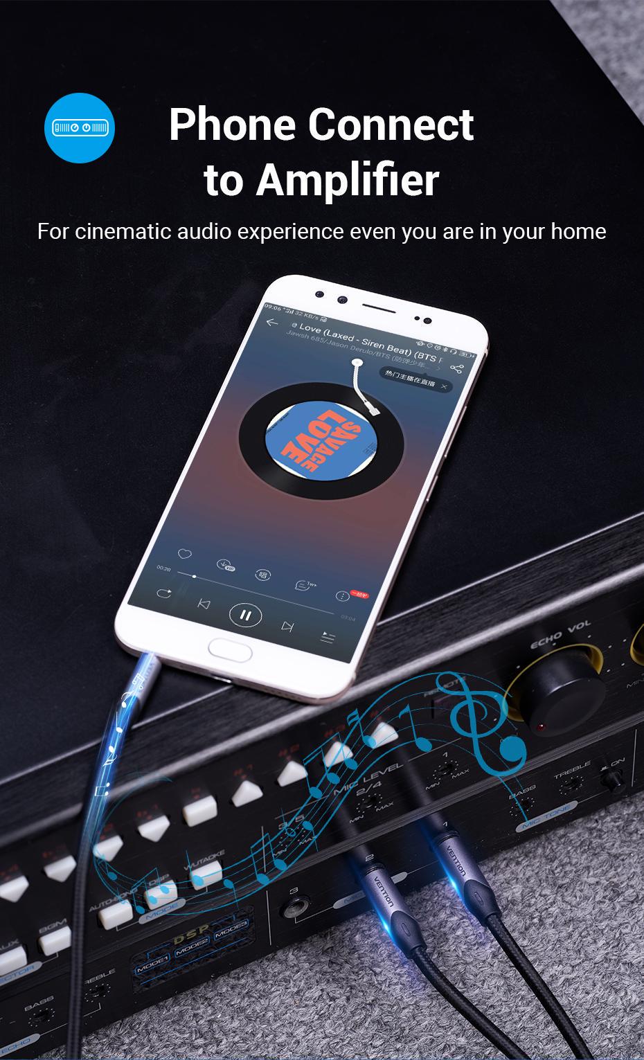 Кабель Vention 2м 2x 6,5 мм Jack-3,5 мм minijack HiFi AUX на 6.35 мм TRS L/R Канали TS 1/4" на TRS 1/8" в нейлоновій оплітці Чорний (BARHH) - фото 7