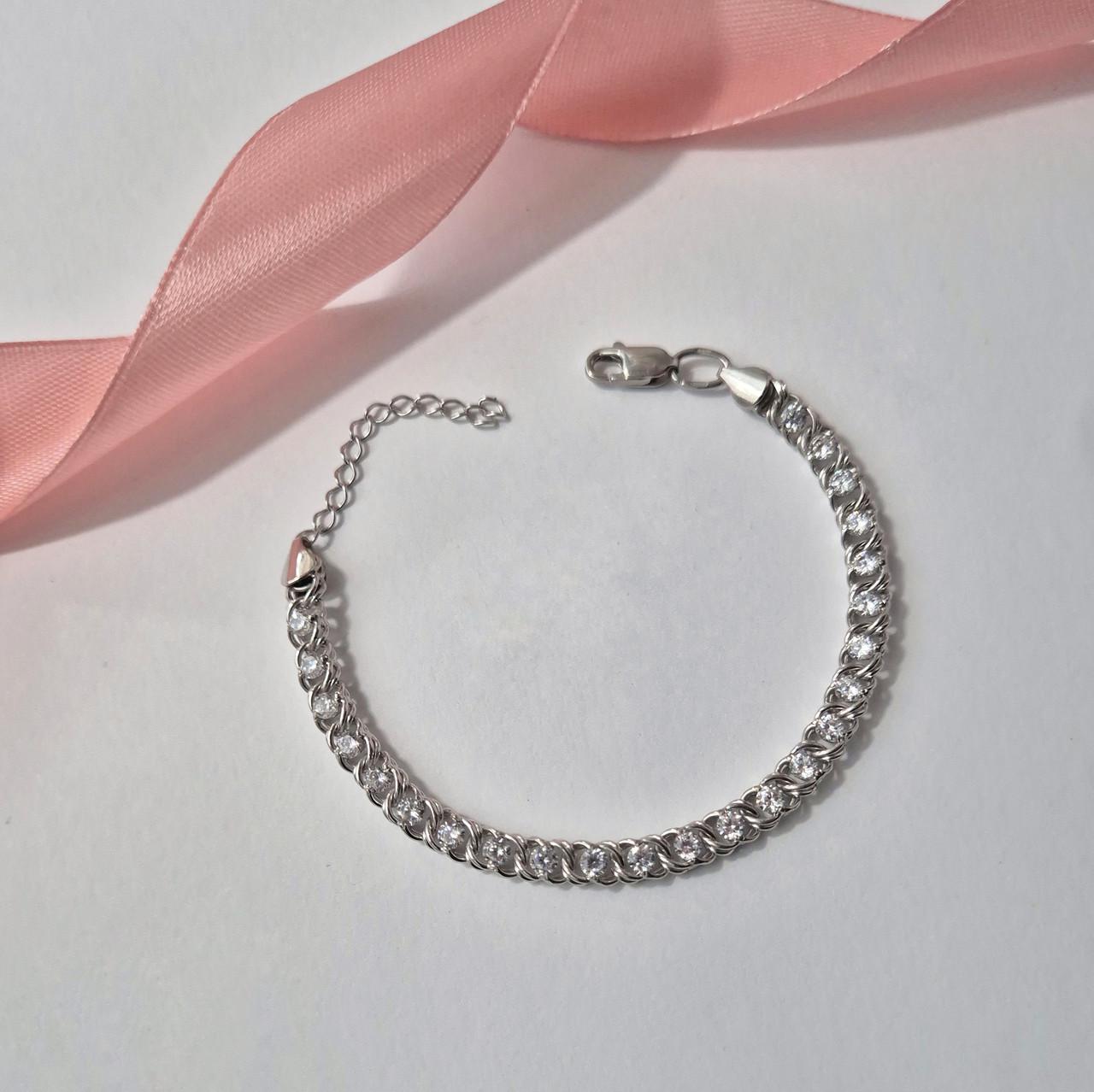 Браслет на руку Арабка із білими каменями срібло 925 проби родоване 7,52 г 16-19 см (6035р)