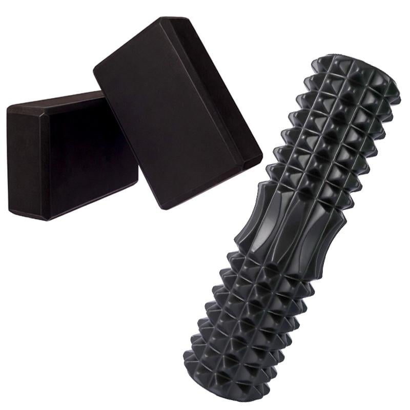 Набор для йоги фитнеса МФР ролл-массажер и 2 блока 45х13 см Черный