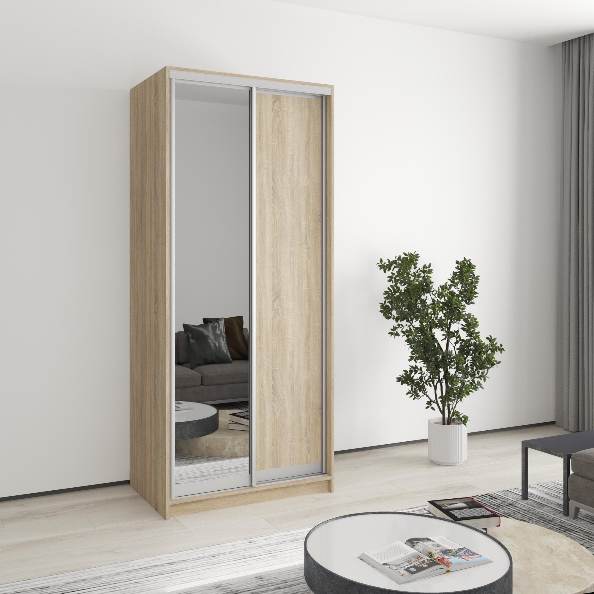 Шкаф-купе двухдверный MebelStar Стандарт AL ДСП/зеркало 90x45x210 см Дуб сонома (MBS-2368) Шкаф-купе двухдверный MebelStar Стандарт AL ДСП/зеркало 90x45x210 см Дуб сонома (MBS-2368)