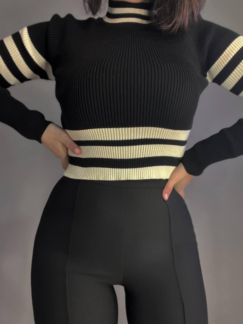 Свитер гольф женский MIX RAY 6728 полоса кроп-топ короткий OS Черный (1018) - фото 4 Свитер гольф женский MIX RAY 6728 полоса кроп-топ короткий OS Черный (1018) - фото 4