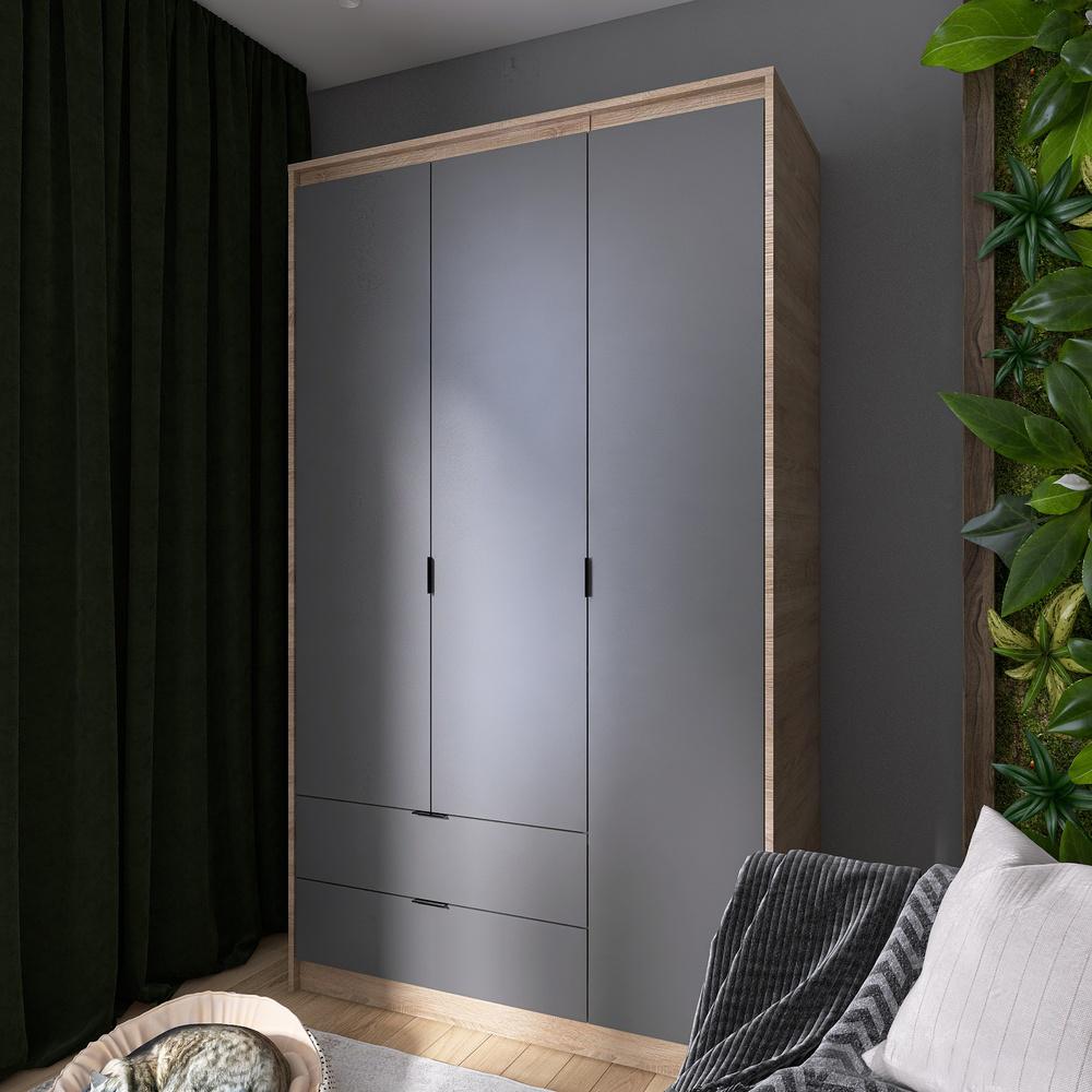 Шкаф распашной для одежды с выдвижными ящиками Эверест Сити-1200 120,2x50x204,6 см Дуб сонома/Графит (EVR-071125) - фото 2 Шкаф распашной для одежды с выдвижными ящиками Эверест Сити-1200 120,2x50x204,6 см Дуб сонома/Графит (EVR-071125) - фото 2