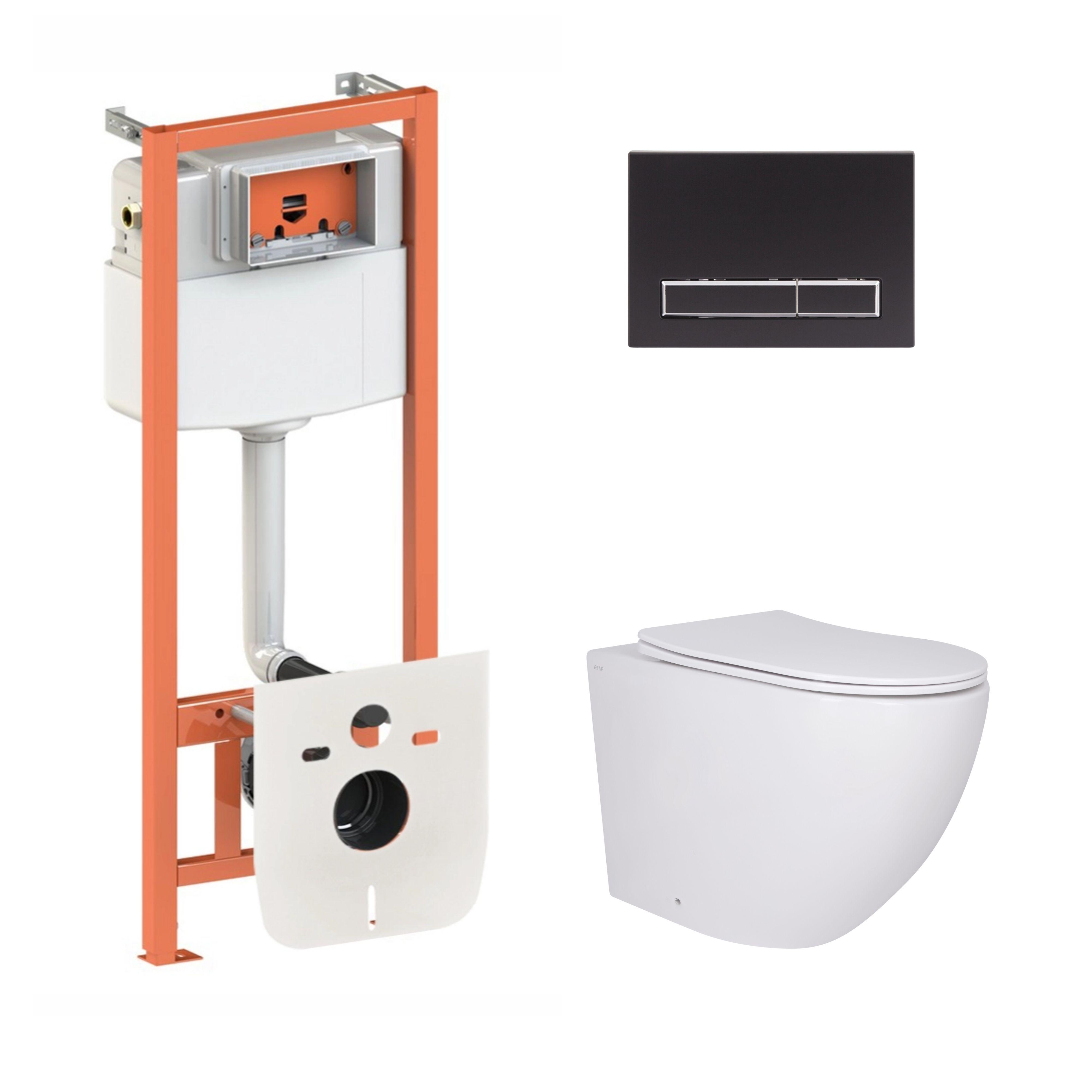 Комплект инсталляции Qtap Nest 4в1 унитаз подвесной Robin/линейная клавиша Black Matt (24141873)