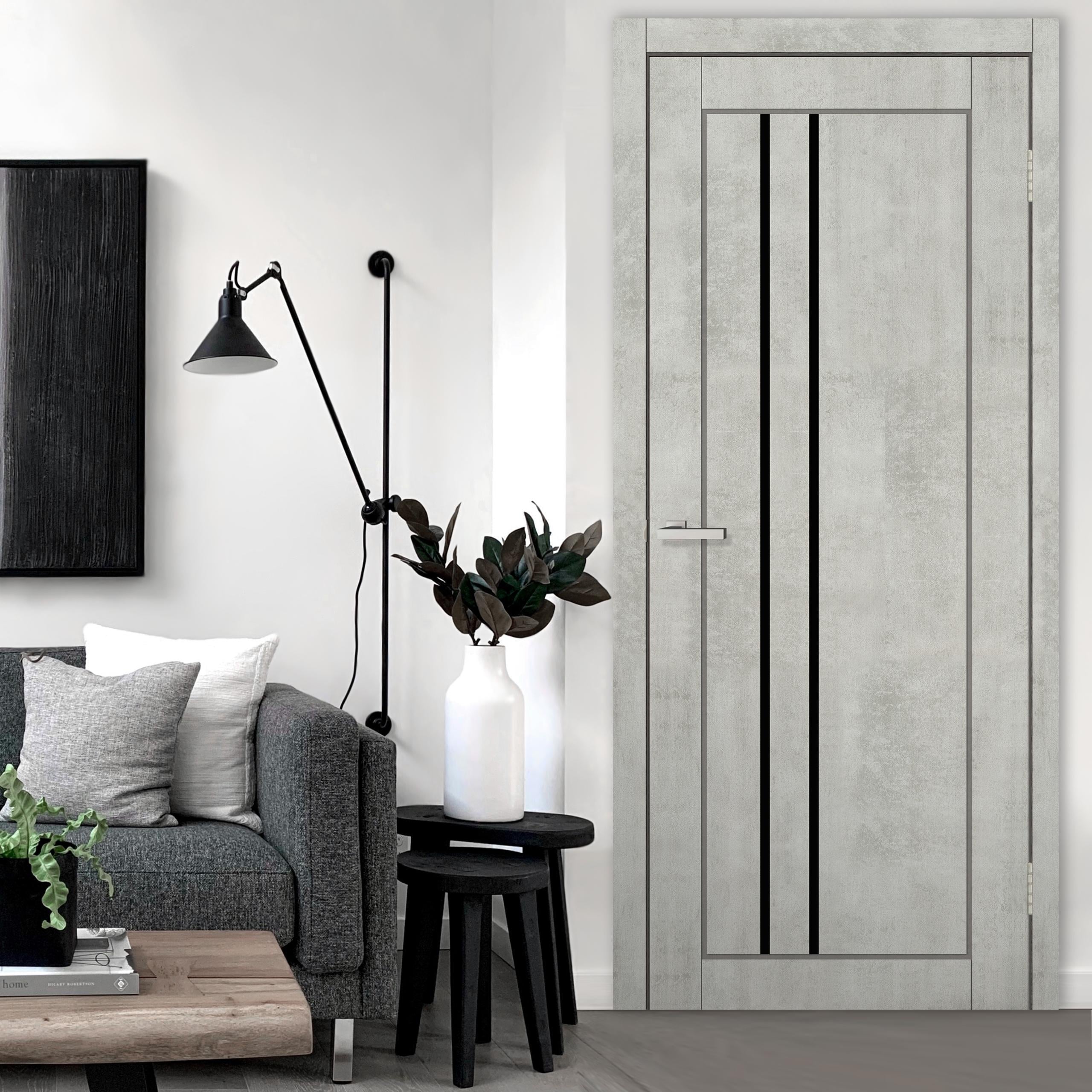 Двери Бельгия стекло черное 2000х600 мм Цемент (60984)