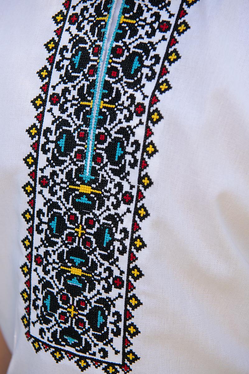 Вышиванка на мальчика из льна с коротким рукавом 158 см Белый (2354087237) - фото 4