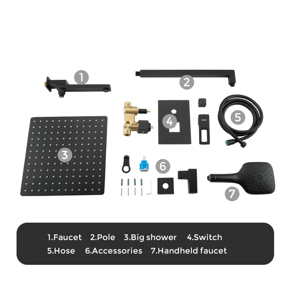 Душевая система встраиваемая Gappo G17 G7117-6 излив-переключатель на лейку 3-функции Черный - фото 5