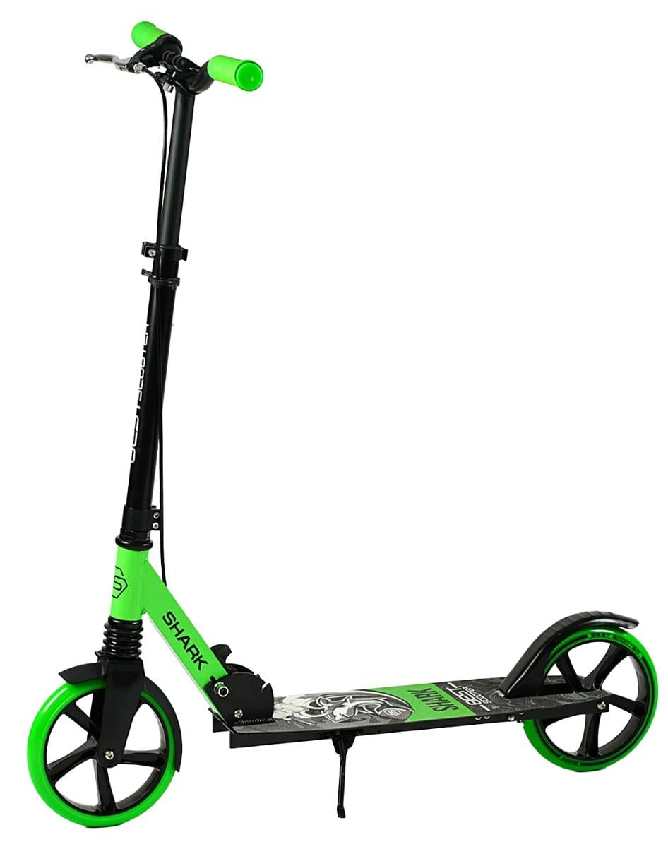 Самокат двухколесный Best Scooter колеса PU/1 амортизатор с ручным тормозом/зажим руля Black/Green (147565)