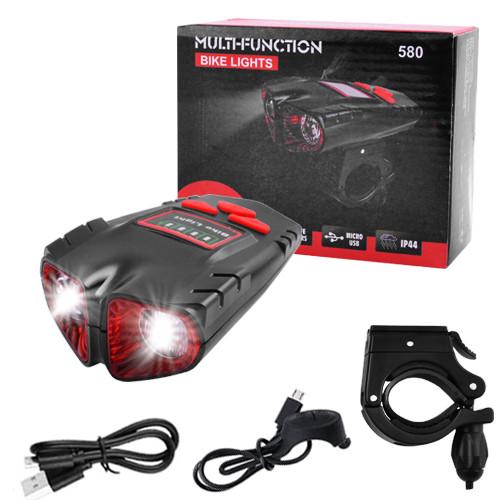 Велофара аккумуляторная с сигналом 580-2T6 Waterproof Li-Ion ЗУ microUSB выносная кнопка 120Lm (2245509490)