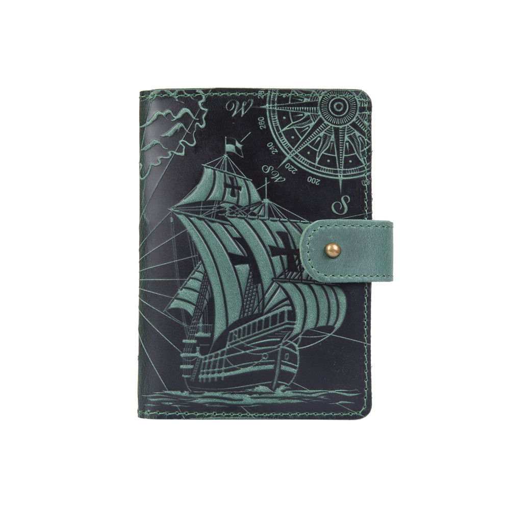 Портмоне HiArt PB-02/1 Shabby Alga Discoveries из натуральной кожи для паспорта/ID документов Зеленый (PB-02/1-S19-5920-T003)
