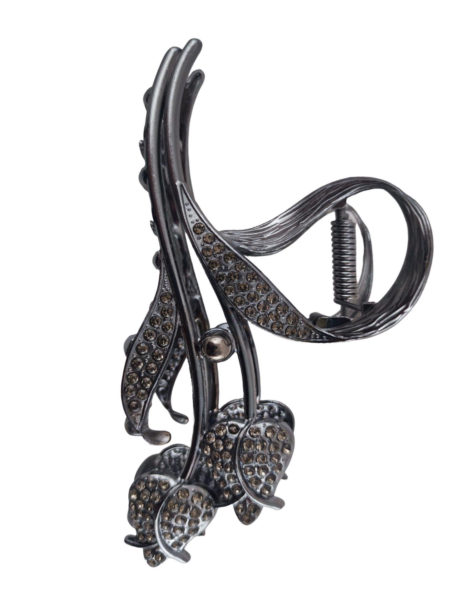 Заколка-краб для волос Тюльпаны со стразами металл 10,5 см Черный (138671)