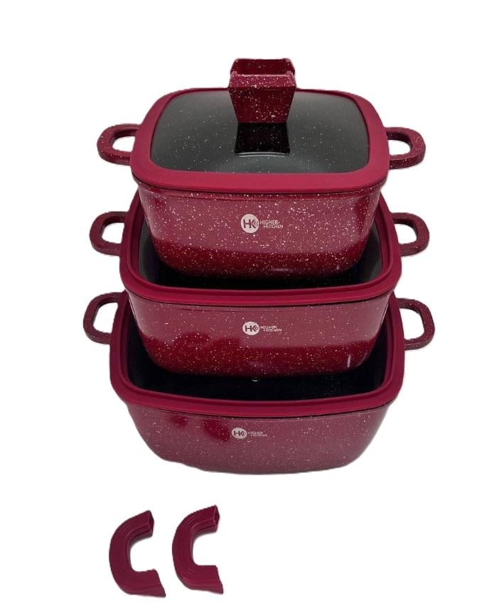 Набір квадратних каструль Higher Kitchen HK-323 Червоний (25580304) Набір квадратних каструль Higher Kitchen HK-323 Червоний (25580304)