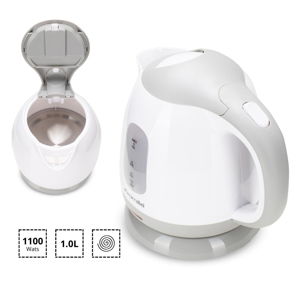 Электрочайник на подставке Kamille KM-1719В пластиковый с индикатором уровня воды 1100 W 1 л Бело-серый (124-84-1719В) - фото 3 Электрочайник на подставке Kamille KM-1719В пластиковый с индикатором уровня воды 1100 W 1 л Бело-серый (124-84-1719В) - фото 3