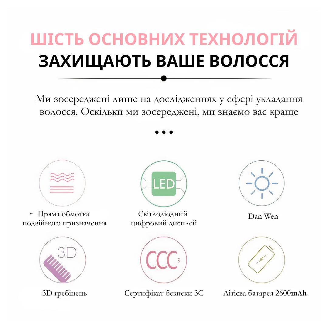 Плойка-стайлер беспроводная на аккумуляторе для завивки волос 3 температурных режима Розовый (ZF-1886) - фото 7