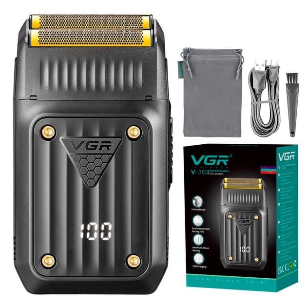 Електробритва-шейвер VGR V-363 подвійне лезо LED дисплей акумуляторна Чорний (2677043293)