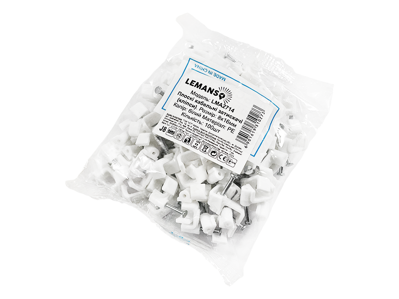 Клипса кабельная плоская Lemanso LMA2714 100 шт. 8x16 мм Белый (8671)