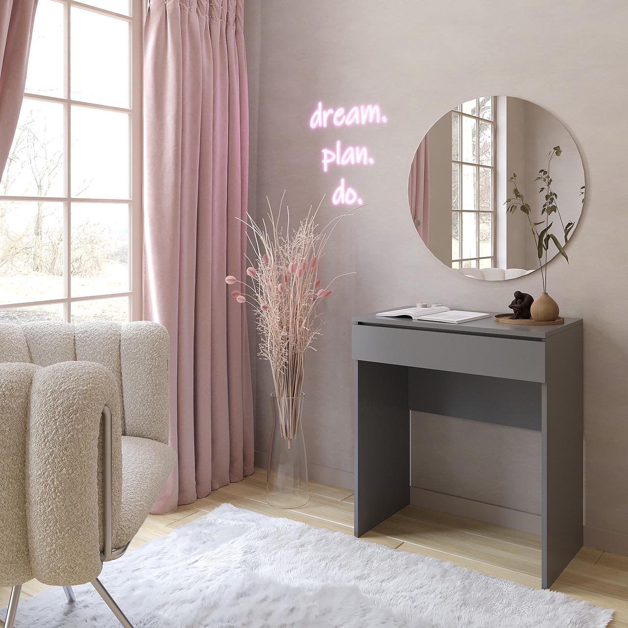 Туалетний столик New and Classic із круглим дзеркалом 750x700x450 мм Антрацит (ТЗ-софт-1) - фото 2 Туалетний столик New and Classic із круглим дзеркалом 750x700x450 мм Антрацит (ТЗ-софт-1) - фото 2