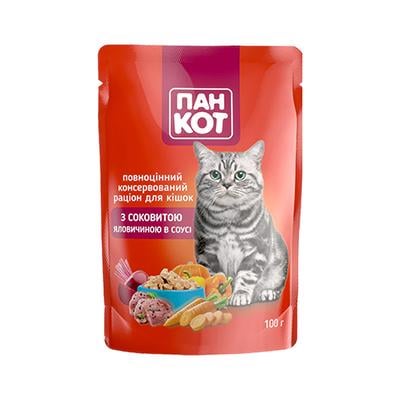 Корм для котів Пан Кот з соковитою яловичиною в соусі 100 г 24 шт.