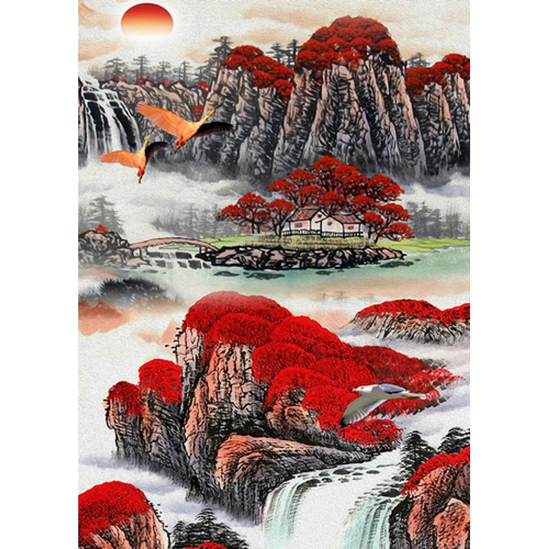 Алмазна мозаїка Strateg Гори та водоспад без підрамника 30х40 см (JSDF81910)
