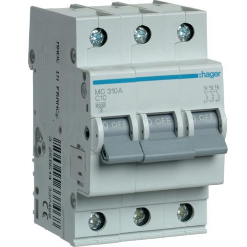 Автоматический выключатель HAGER 3P 10A 6кА C (MC310A)